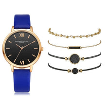 Load image into Gallery viewer, 5pcs Set Top Style Fashion Women's Luxury Leather Band Analog Quartz WristWatch Ladies Watch Women Dress Reloj Mujer Black Clock